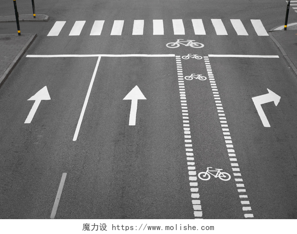 公路上的白色交通指示符号街与单车径